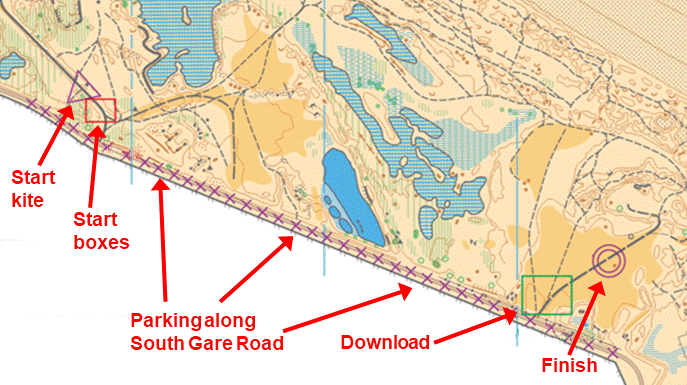 Map extract showing the Start and the Finish locations