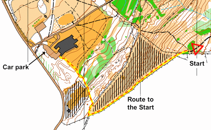 Map showing the route to the Start.