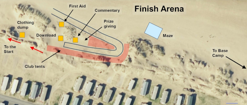 Map showing the layout of the Finish Arena.