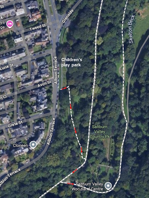 Map showing the walking route from Albion Terrace to Enquiries and 
Download