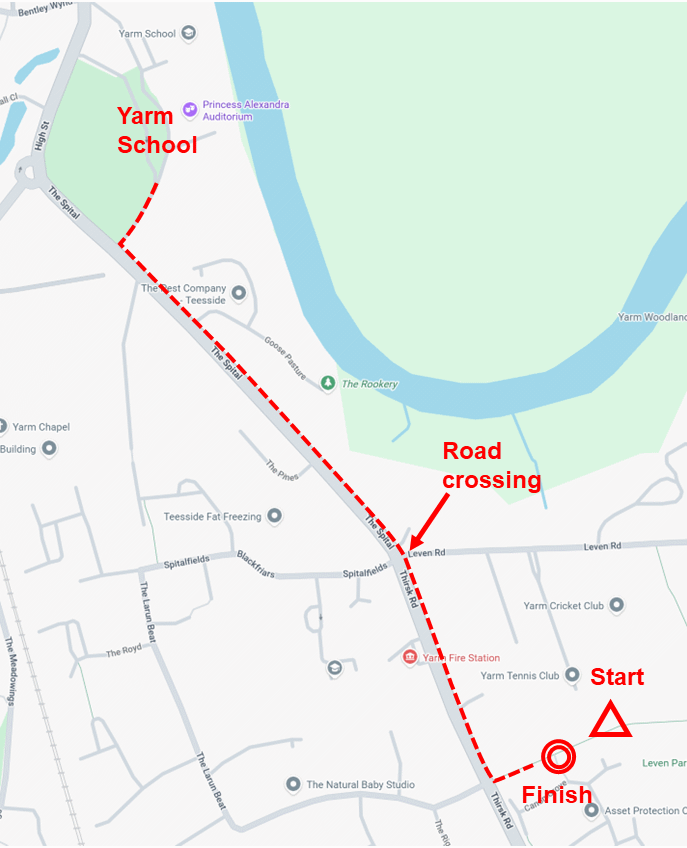 Map showing the route from Yarm School to the Start.