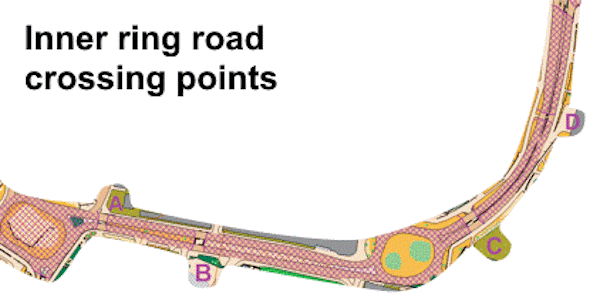 Map extract showing the four crossing points.